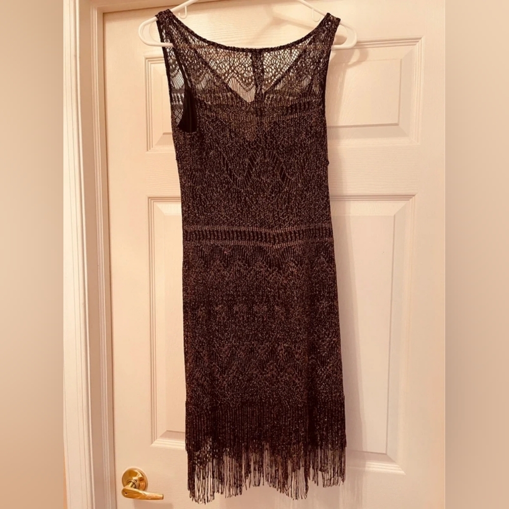 Women's Black Crochet Fringe Dress
